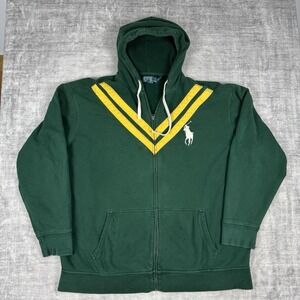 Vtg Polo Ralph Lauren Sweatshirt Men's 4XLT Green Full Zip Hoodie Big Pony